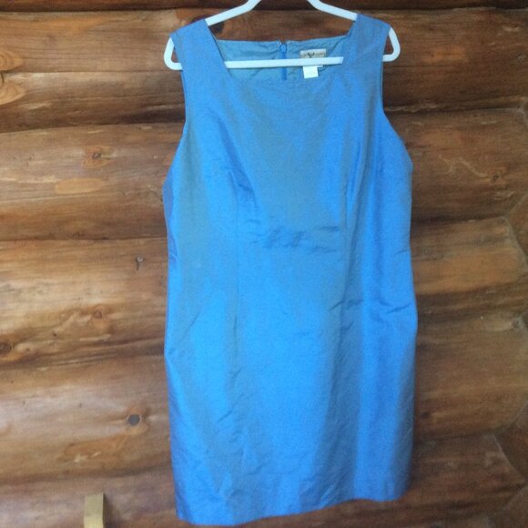 Coldwater Creek Blue Dupioni Silk Shift Dress with Long Sleeve Jacket Size 16 - Picture 2 of 9